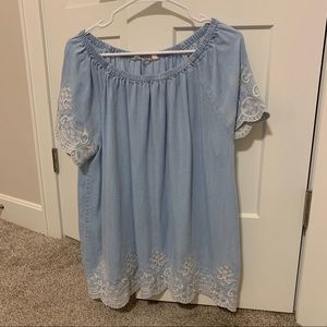 Embroidered Chambray Top